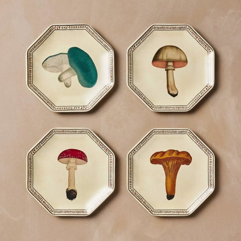 John Derian for Target 4-piece Mushroom appetizer plates, Thanksgiving melamine
